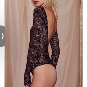 Nasty Gal Black Lace Open-Back Bodysuit